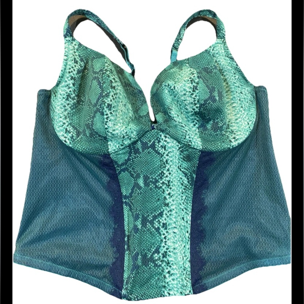 Women's Cacique Corset Green Snake-Print Lace & Mesh Bustier Sz. 22/24